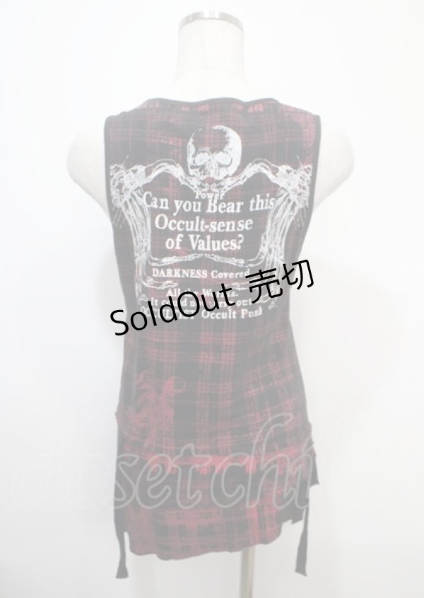 画像2: h.ANARCHY / チェック柄アシメノースリーブロングトップス  黒×赤 Y-25-04-11-095-HN-TO-SZ-ZY (2)