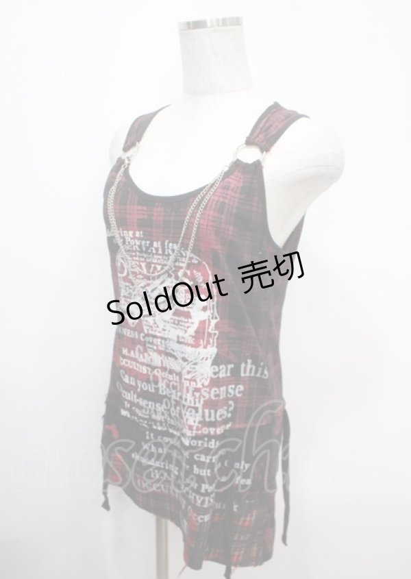 画像3: h.ANARCHY / チェック柄アシメノースリーブロングトップス  黒×赤 Y-25-04-11-095-HN-TO-SZ-ZY (3)