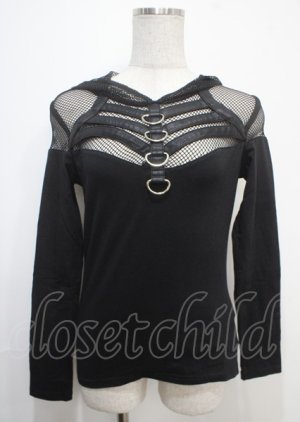 画像: PUNK RAVE / Handsome Stretchable Mesh Hooded Punk T-shirt XS-S 黒 Y-25-04-11-099-PU-TO-SZ-ZY