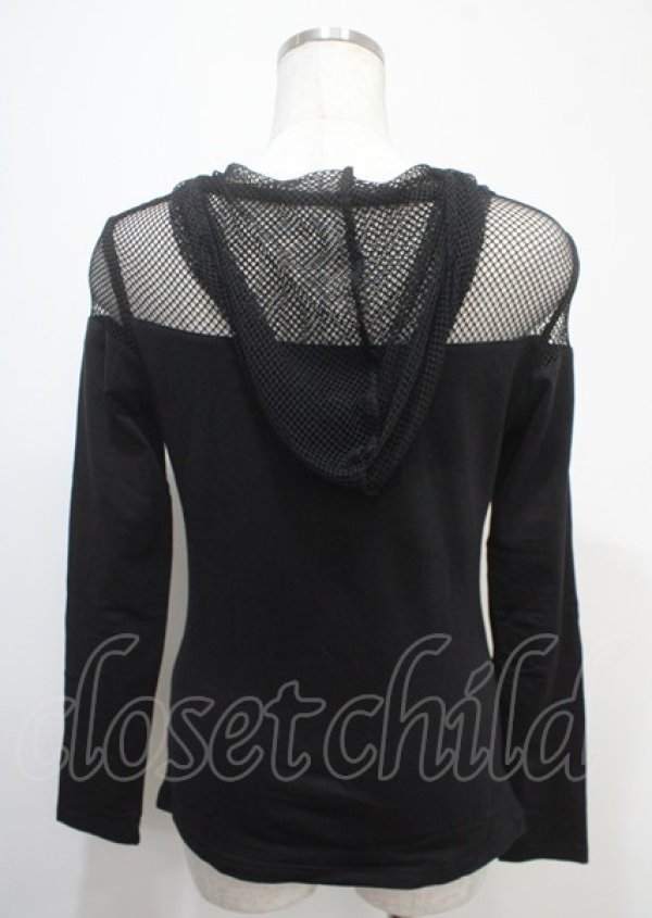 画像2: PUNK RAVE / Handsome Stretchable Mesh Hooded Punk T-shirt XS-S 黒 Y-25-04-11-099-PU-TO-SZ-ZY (2)
