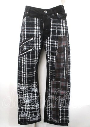 画像: h.ANARCHY / 網柵×チェックptパンツ  黒 Y-25-04-11-123-HN-PA-SZ-ZY