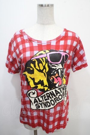 画像: RNA / チェック×トラTシャツ M ラベンダー×赤 Y-25-04-15-045-PU-TO-SZ-ZY