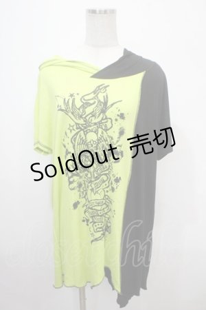 画像: ALGONQUINS / 髑髏&ペイントptTシャツ  黒×グリーン Y-25-04-15-064-AL-TS-SZ-ZY