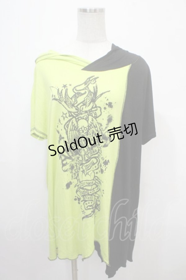 画像1: ALGONQUINS / 髑髏&ペイントptTシャツ  黒×グリーン Y-25-04-15-064-AL-TS-SZ-ZY (1)