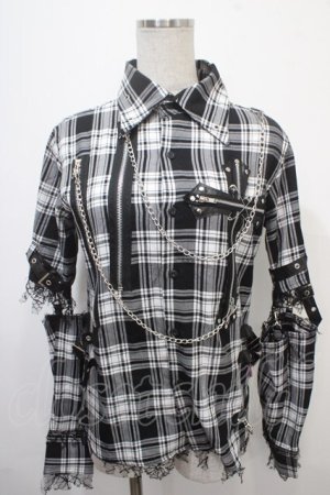 画像: MAD / セパレートチェク柄シャツ  黒×白 Y-25-04-15-065-PU-BL-SZ-ZY