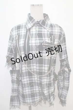 画像: MAD / セパレートチェク柄シャツ  黒×白 Y-25-04-15-065-PU-BL-SZ-ZS