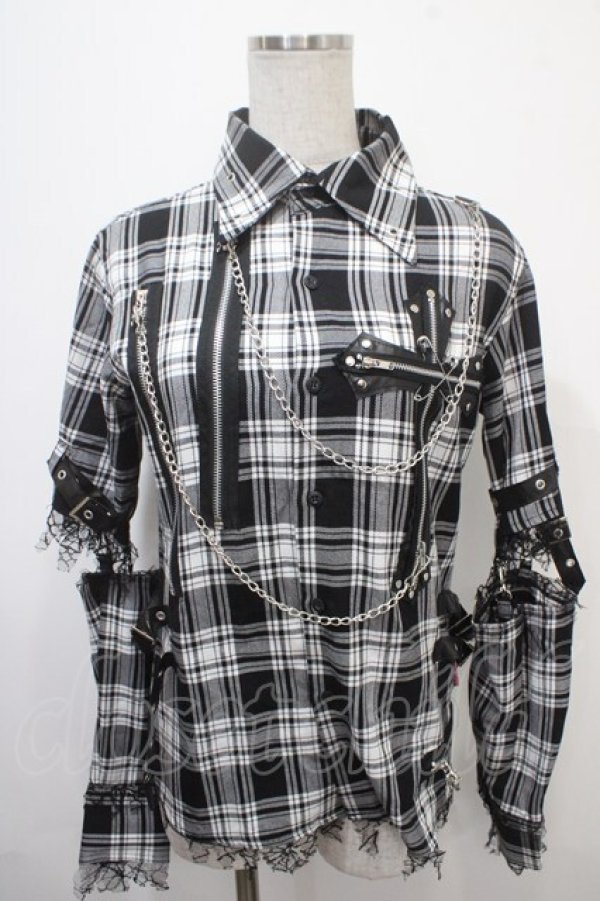 画像1: MAD / セパレートチェク柄シャツ  黒×白 Y-25-04-15-065-PU-BL-SZ-ZY (1)