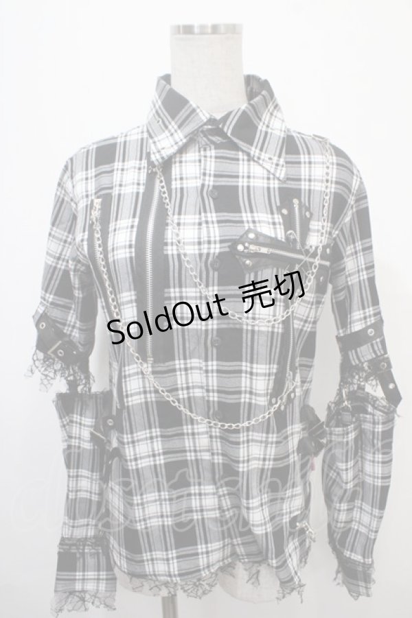 画像1: MAD / セパレートチェク柄シャツ  黒×白 Y-25-04-15-065-PU-BL-SZ-ZS (1)