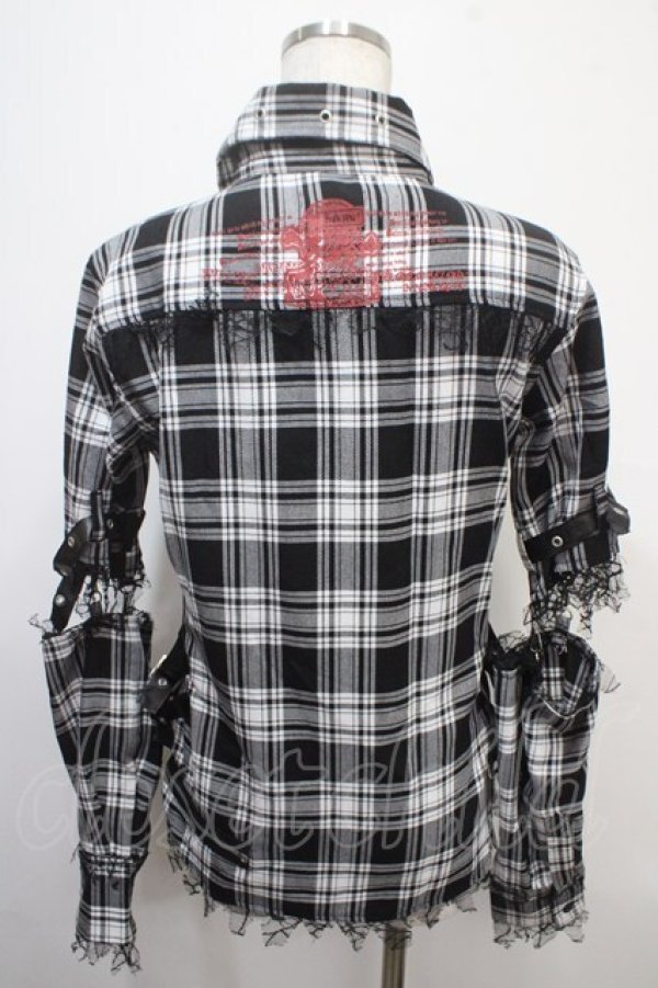 画像2: MAD / セパレートチェク柄シャツ  黒×白 Y-25-04-15-065-PU-BL-SZ-ZY (2)