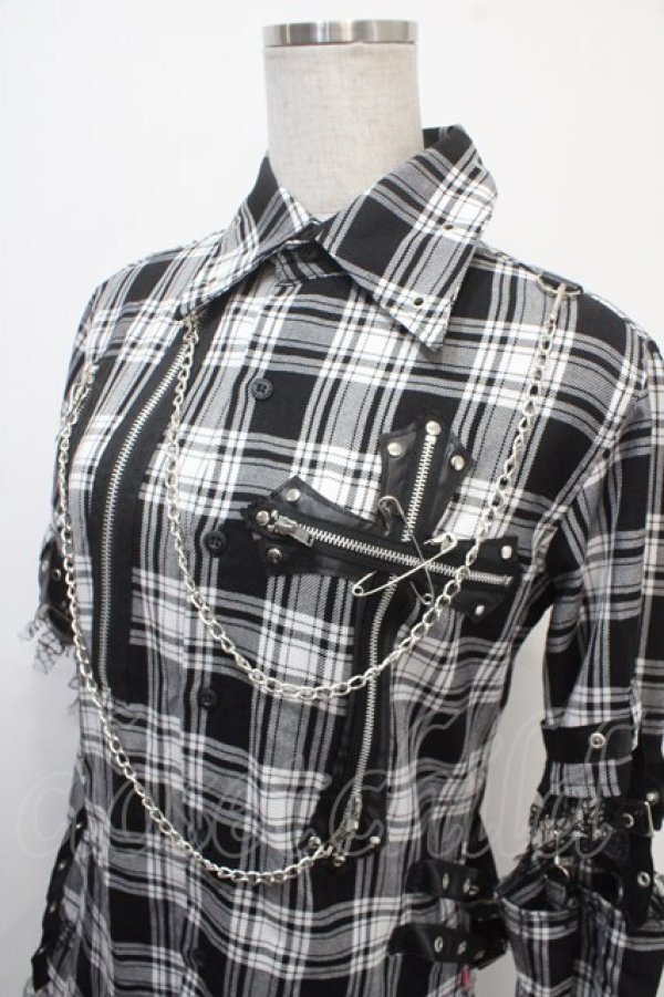 画像3: MAD / セパレートチェク柄シャツ  黒×白 Y-25-04-15-065-PU-BL-SZ-ZY (3)