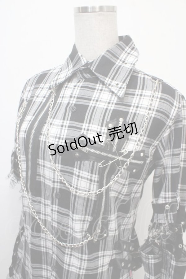 画像3: MAD / セパレートチェク柄シャツ  黒×白 Y-25-04-15-065-PU-BL-SZ-ZS (3)