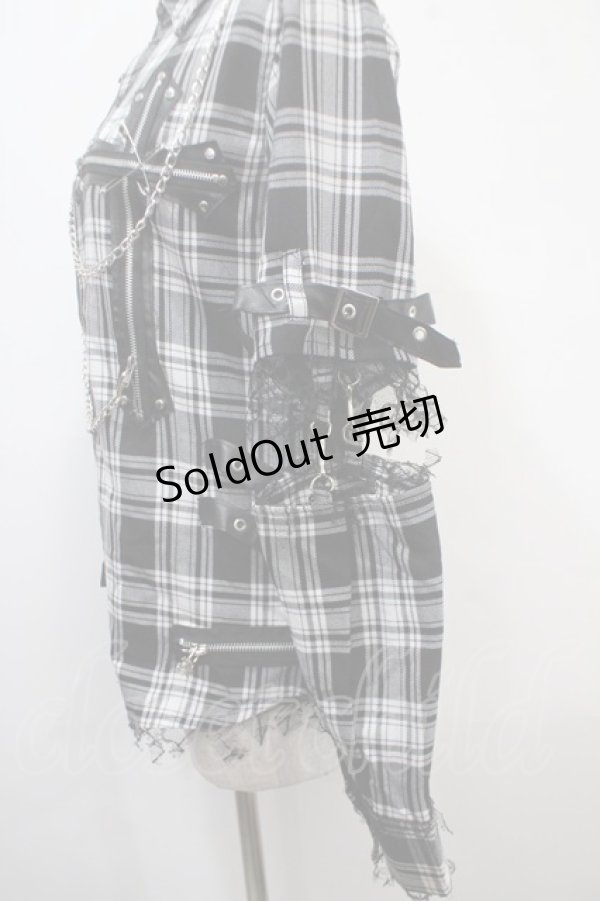 画像4: MAD / セパレートチェク柄シャツ  黒×白 Y-25-04-15-065-PU-BL-SZ-ZS (4)
