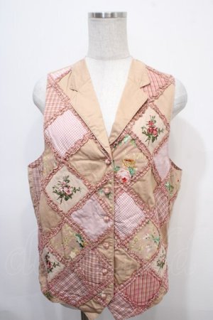 画像: PINK HOUSE / フリル薔薇パッチワークベスト  ピンク Y-25-04-15-070-LO-TO-SZ-ZY