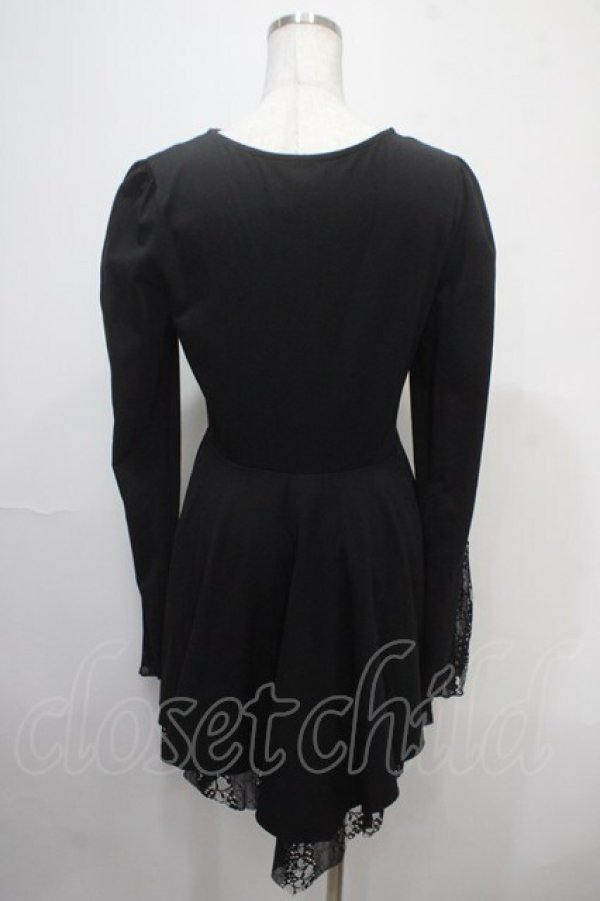 画像2: PUNK RAVE / Asymmetric Pointed Hem Flare Sleeves Gothic Dress M-L 黒 Y-25-04-15-086-PU-OP-SZ-ZY (2)