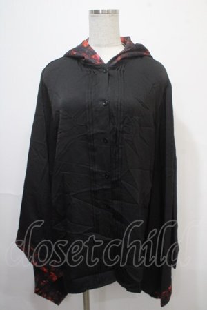 画像: NieR Clothing / フード付き着物風袖ブロッキングシャツ【RED ROSE】  黒×赤 Y-25-04-15-089-PU-BL-SZ-ZY