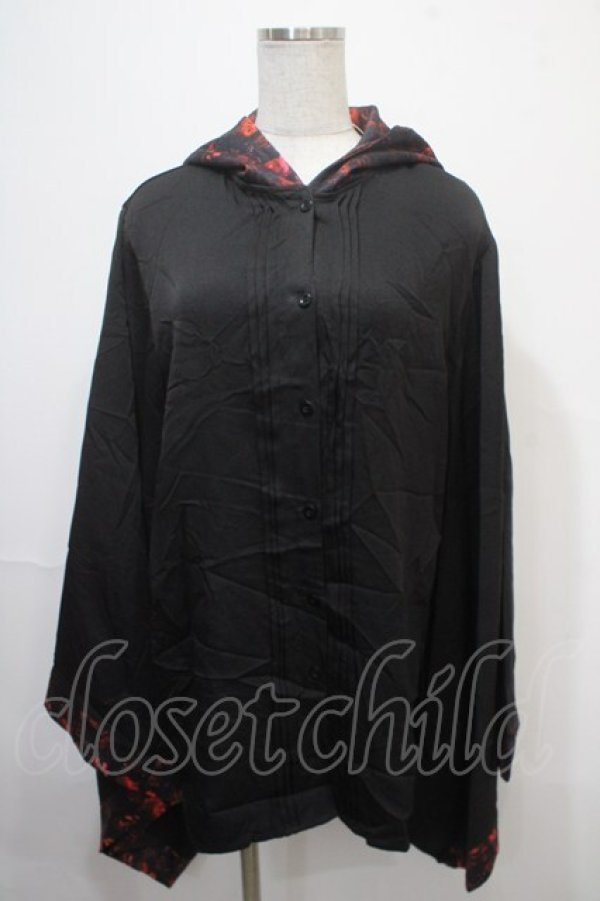 画像1: NieR Clothing / フード付き着物風袖ブロッキングシャツ【RED ROSE】  黒×赤 Y-25-04-15-089-PU-BL-SZ-ZY (1)