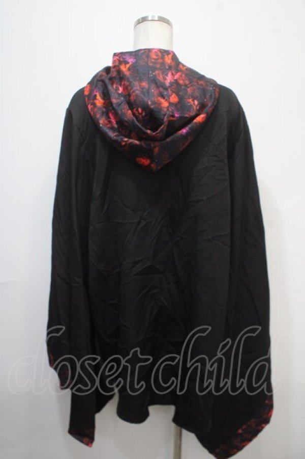 画像2: NieR Clothing / フード付き着物風袖ブロッキングシャツ【RED ROSE】  黒×赤 Y-25-04-15-089-PU-BL-SZ-ZY (2)
