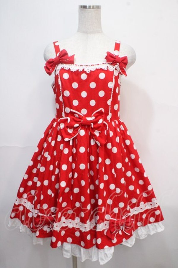 画像1: Angelic Pretty / ポルカドットジャンパースカート  赤 Y-25-04-15-138-AP-OP-SZ-ZS (1)