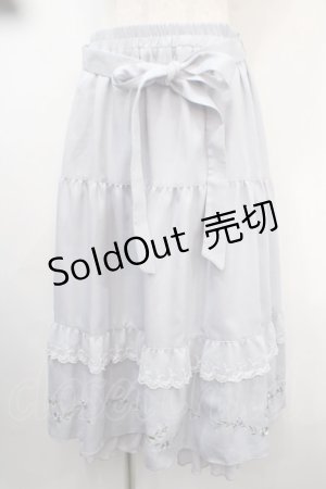 画像: axes femme POETIQUE / フラワー刺繍ティアードスカート M サックス Y-25-04-15-189-AX-SK-SZ-ZY