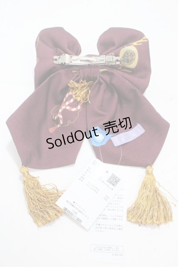 画像2: axes femme kawaii / 彼岸の白狐会柄リボンバレッタ  ワイン Y-25-04-17-082-AX-AC-SZ-ZY (2)