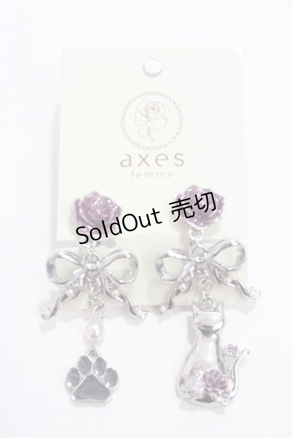 画像1: axes femme / 猫モチーフ×リボンイヤリング  シルバー Y-25-04-17-013-AX-AC-SZ-ZY (1)