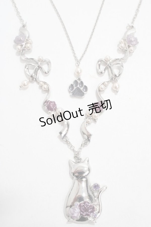 画像1: axes femme / 猫モチーフ×リボンネックレス  シルバー Y-25-04-17-014-AX-AC-SZ-ZY (1)