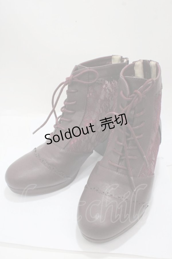 画像1: axes femme / チュールレースアップブーツ L ワイン Y-25-04-17-126-AX-SH-SZ-ZY (1)