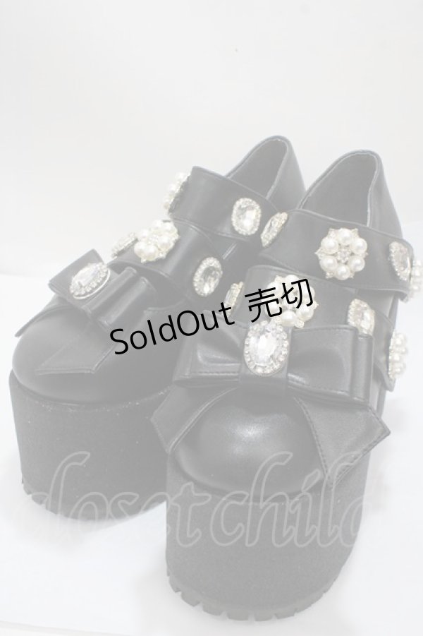 画像1: Ank Rouge / パールビジュー厚底シューズ M 黒 Y-25-04-17-127-CA-SH-SZ-ZY (1)