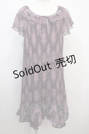 画像: axes femme / アラベスク柄プリーツシフォンワンピース M 紫 Y-25-04-20-076-AX-OP-SZ-ZI