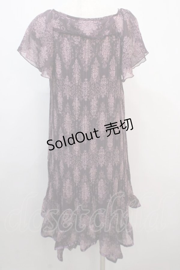 画像2: axes femme / アラベスク柄プリーツシフォンワンピース M 紫 Y-25-04-20-076-AX-OP-SZ-ZI (2)