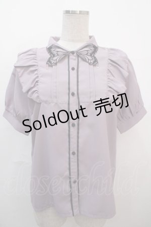 画像: axes femme POETIQUE / バタフライ刺繍襟半袖ブラウス M ラベンダー Y-25-04-20-008-AX-BL-SZ-ZY