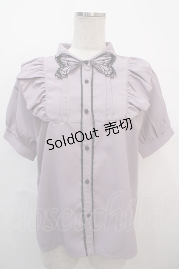 画像1: axes femme POETIQUE / バタフライ刺繍襟半袖ブラウス M ラベンダー Y-25-04-20-008-AX-BL-SZ-ZY (1)