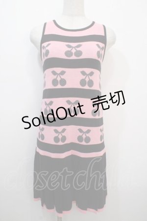 画像: MILK / チェリーボーダーニットノースリーブワンピース  クロ×ピンク Y-25-04-20-089-ML-OP-SZ-ZY