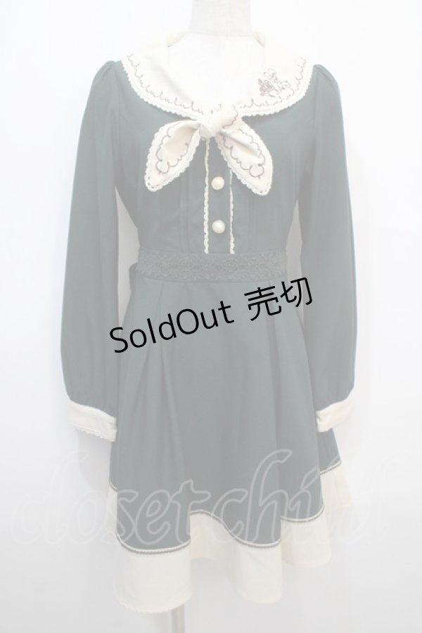 画像1: axes femme / 刺繍入りセーラーワンピース M グリーン Y-25-04-20-103-AX-OP-SZ-ZI (1)