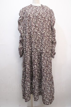 画像: axes femme / 小花柄ティアードワンピース LL 茶 Y-25-04-20-106-AX-OP-SZ-ZT138