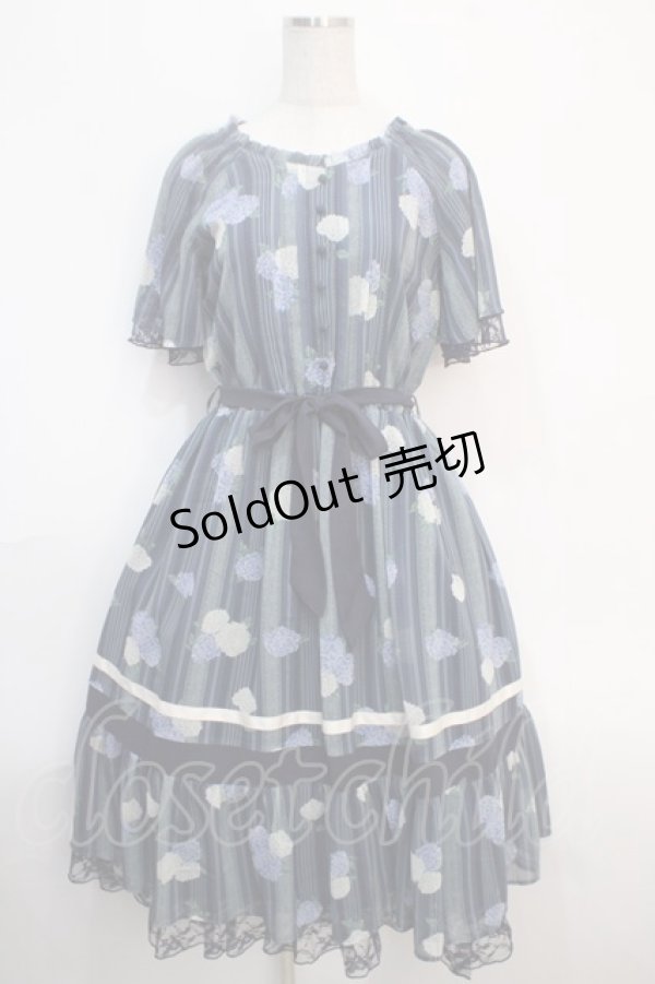画像1: axes femme / 紫陽花シフォンワンピース  紺 Y-25-04-20-121-AX-OP-SZ-ZY (1)