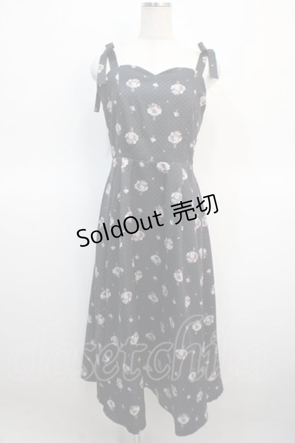 画像1: axes femme / ブーケ柄ドットワンピース F 黒 Y-25-04-21-057-AX-OP-SZ-ZY (1)