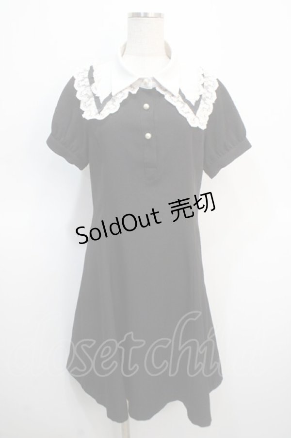画像1: axes femme POETIQUE / レース襟半袖ワンピース  黒 Y-25-04-21-063-AX-OP-SZ-ZY (1)