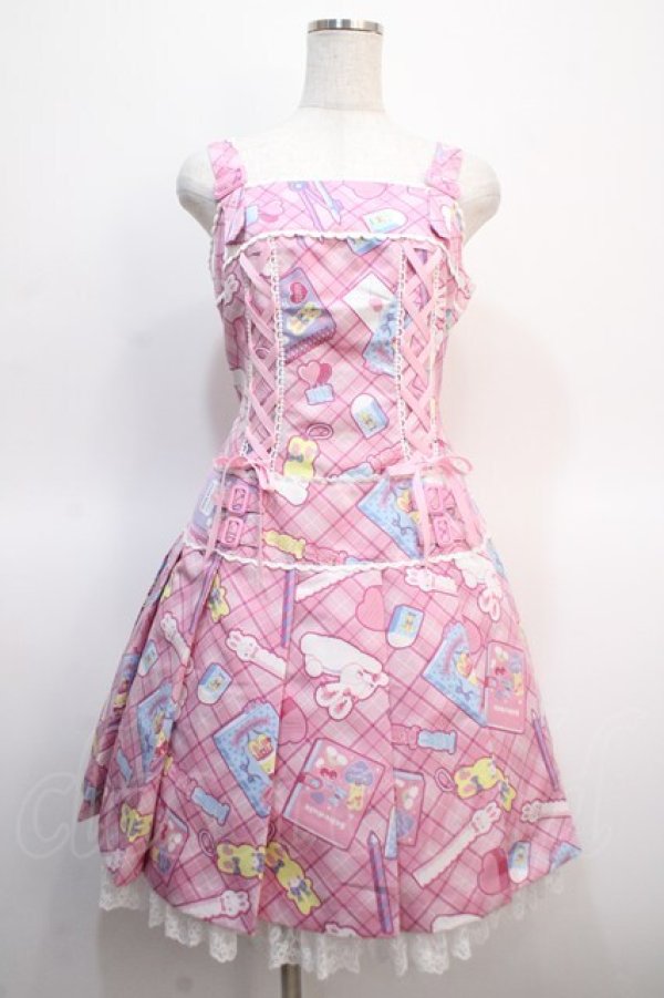 画像1: Angelic Pretty / Fancy Stationeryローウエストジャンパースカート  ピンク Y-25-04-21-089-AP-OP-SZ-ZY (1)