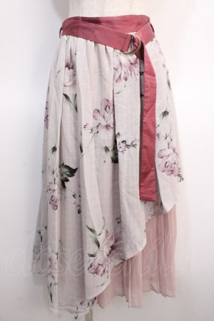 画像: axes femme / 花柄シアーチェックフレアスカート F ピンク Y-25-04-21-102-AX-SK-SZ-ZY