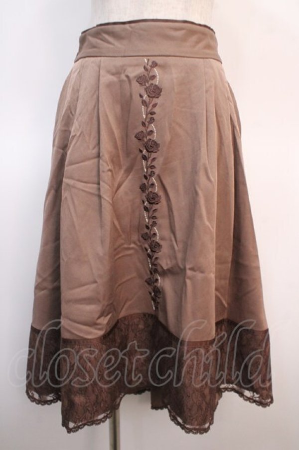 画像1: axes femme / 薔薇刺繍バイカラースカート F ブラウン Y-25-04-21-126-AX-SK-SZ-ZY (1)