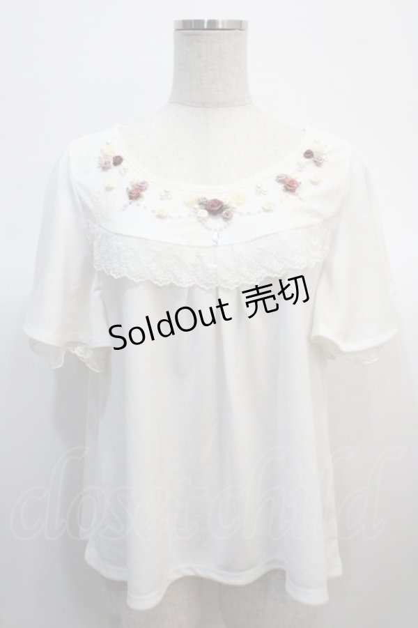 画像1: axes femme / ローズガーデンフリル袖プルオーバー  白 Y-25-04-21-015-AX-TO-SZ-ZY (1)
