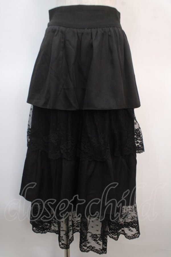 画像1: axes femme POETIQUE / レース使いティアードスカート  黒 Y-25-04-21-163-AX-SK-SZ-ZY (1)