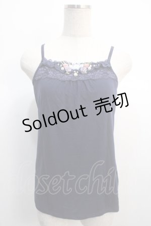 画像: axes femme / バラ×ビジューモチーフキャミ  紺 Y-25-04-21-003-AX-TO-SZ-ZY