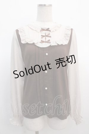 画像: axes femme / リボン付フリルプルオーバー  茶 Y-25-04-21-026-AX-TO-SZ-ZY