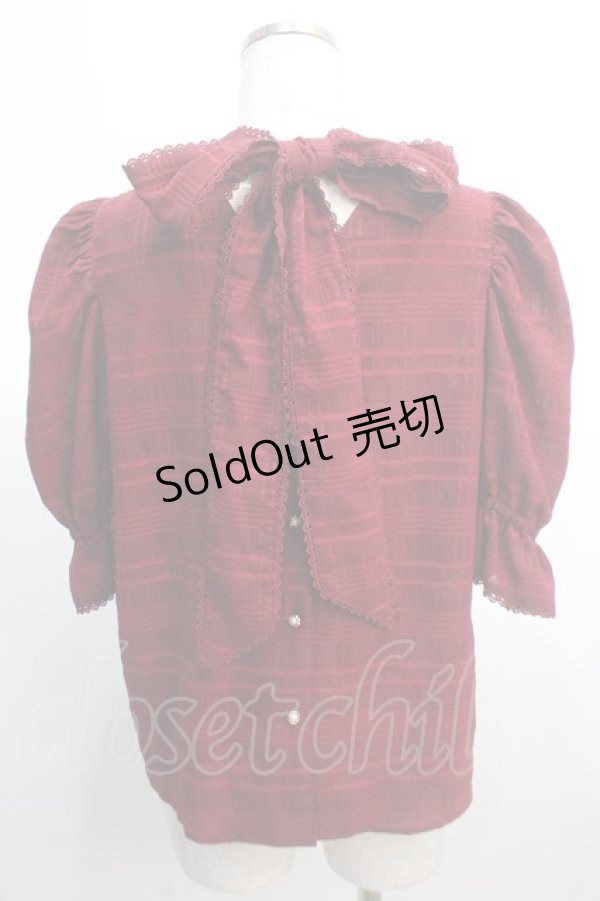 画像2: axes femme POETIQUE / シアーチェックボウタイブラウス  赤 Y-25-04-21-035-AX-BL-SZ-ZY (2)
