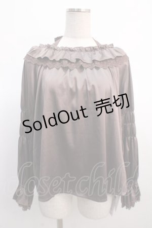 画像: axes femme / ギャザーデザインサテンブラウス F 茶 Y-25-04-21-041-AX-BL-SZ-ZT175