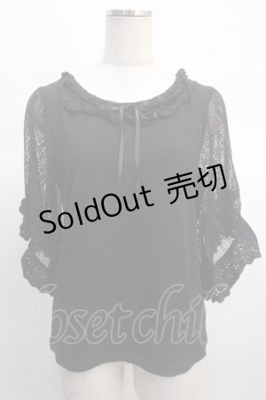 画像: axes femme / レース×リボン袖プルオーバー M 黒 Y-25-04-21-042-AX-TO-SZ-ZY