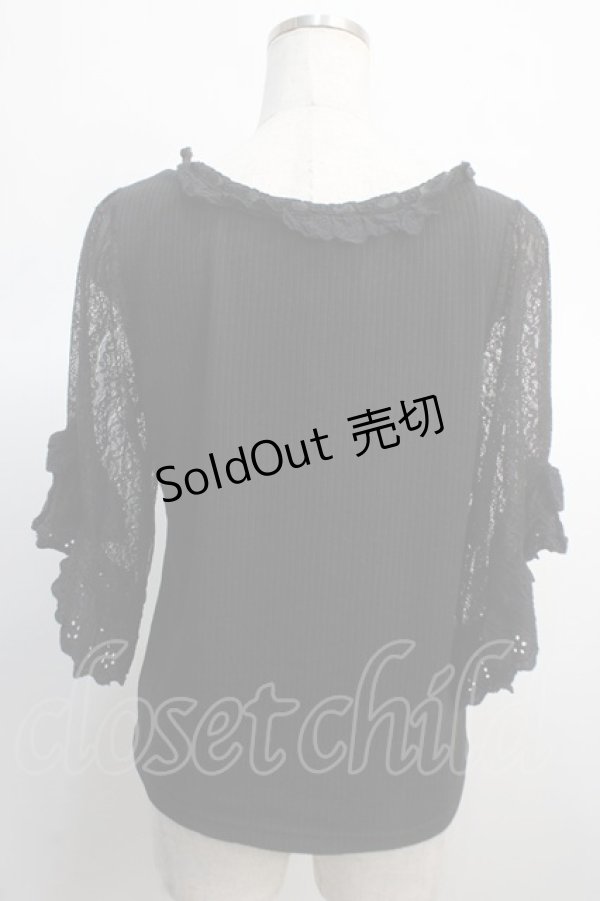 画像2: axes femme / レース×リボン袖プルオーバー M 黒 Y-25-04-21-042-AX-TO-SZ-ZY (2)
