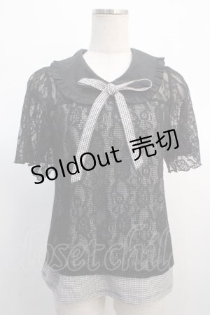 画像: axes femme / ギンガムチェックレースプルオーバー M 黒 Y-25-04-21-044-AX-TO-SZ-ZY